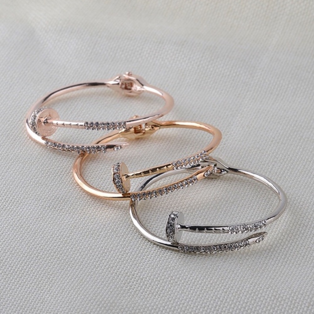 Hot🌶GOLD nail bracelet with rhinestones. Stack’m - Picture 6 of 8